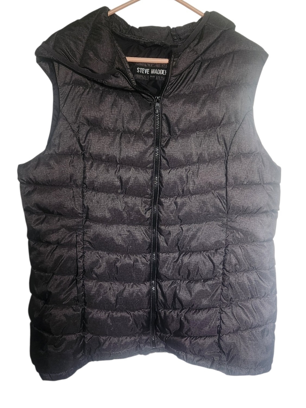 Steve Madden Black Quilted Hooded Puffer Vest Womens Size XL